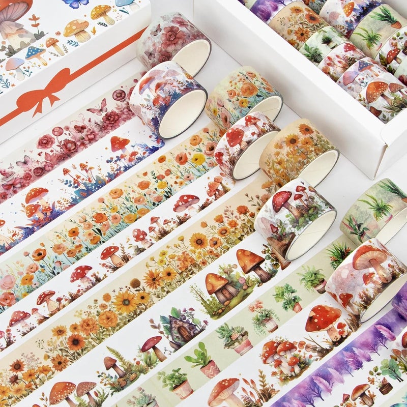 KOVANO Washi Tape Set 13 Rolls - Mushroom Butterfly Floral Decorative Tape, Colored Masking Tape for Scrapbooking Supplies, Bullet Journal Supplies, Junk Journal, DIY Crafts Art - Image 2